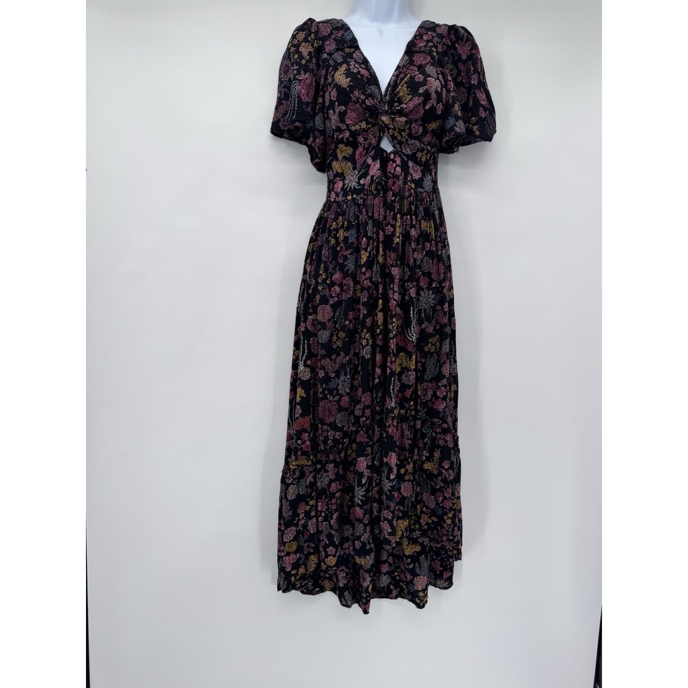 ANGIE Boho Floral Smocked Dress Festival front slit babydoll bloomcore cottage M - Picture 5 of 14